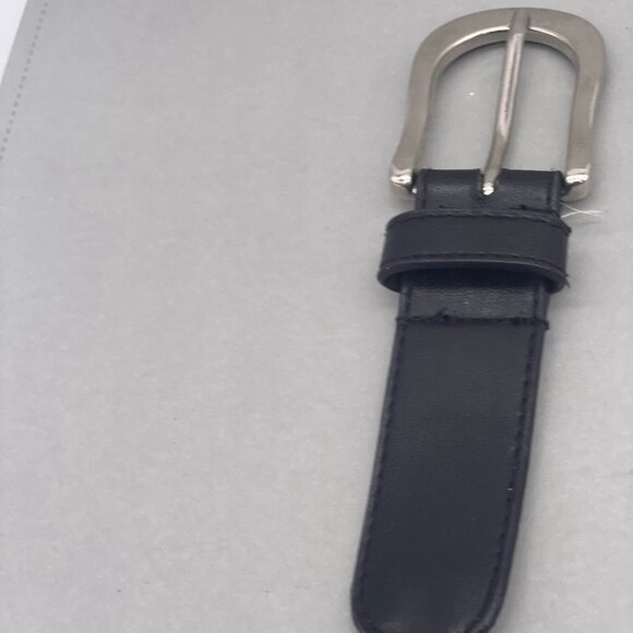 Women's Interlocking Black Leather Belt Adjustable Buckle Closure 52 Inches - Picture 6 of 8